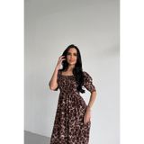 LİLA İSTANBUL Kare Yaka Karpuz Kol Gipeli Viskon Kumaş Desenli Elbise (Standart Beden S/M/L/XL Uyumlu)
