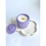 Lila Kalpli Kapta Doğal Soya Mum - Beton Kapta Ahşap Fitilli Mum ve Sunumluk- Kiraz Çiçeği Kokulu