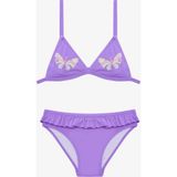 Lila Kız Çocuk Butterfly Fırfırlı Üçgen Bikini Takım - 5 - 6 Yaş