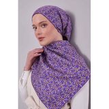Lila Mini Yazı Detay Twill İpek Eşarp