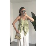 Lila Moda Kadın Volan Detaylı Askılı Bluz Salaş Şifon Görünümlü Fırfırlı Bluz