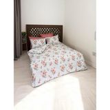 Lila Moon Almira Çiçek Desenli (Pudra) Çift Kişilik Pamuklu Nevresim Takımı - 200 x 240 cm - Pudra - Beyaz