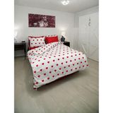 Lila Moon Almira Kalp Desenli Lastikli Çarşaflı Tek Kişilik Nevresim Takımı - Beyaz - Kırmızı - 160 x 240 cm