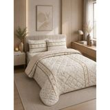 Lila Moon Çift Kişilik Desenli (Bej) Kapitone Pike Yatak Örtüsü Takımı (Pike+2 Yastık Kılıfı) - 200 x 230 cm