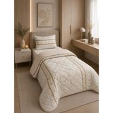 Lila Moon Tek Kişilik Desenli (Bej) Kapitone Pike Yatak Örtüsü Takımı (Pike+Yastık Kılıfı) - 160 X 230