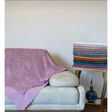 Lila Nubuk Damarlı Çift Taraflı Şönil Çekyat Koltuk Örtüsü Şalı - 175 x 215 cm - Pembe