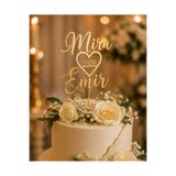 Lila Park Kişiye Özel İsimli Tarihli Gold Pleksi Pasta Süsü Düğün Nişan Söz Nikah Pasta Üstü Cake Topper