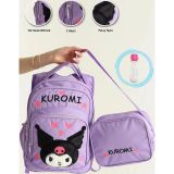 Lila Peluş Kuromi Okul Çantası + Beslenme + Suluk - Kız Sırt Çantası İlkokul Çantası Kuromi Çanta