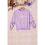 Lila Renkli Kalp Desenli Payetli Kız Çocuk Sweatshirt 16698 - 1 Yaş