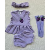 Lila Ribana Kız Çocuk Şort Bluz Bandana Böğürtlen Keçeli Lila Çorap Set 6-36 Ay - 6 - 12 Ay