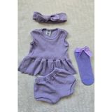 Lila Ribana Kız Çocuk Şort Bluz Bandana Lila File Çorap Set - 6 - 9 Ay