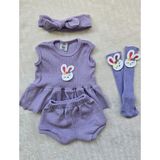 Lila Ribana Kız Çocuk Şort Bluz Bandana Tavşan Keçeli Lila Çorap Set - 9 - 12 Ay