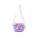 Lila Shk285 Peluş Kumaş,Nakış İşlemeli, Fermuarlı Tek Bölmeli Kız Çocuk Çantası Lila
