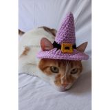 Lila Siyah Cadı Şapka Sarı Tokalı Örgü Kedi Köpek Şapkası Halloween Witch Pet Aksesuarları