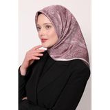 Lila Soyut Etnik Desen Twill İpek Eşarp