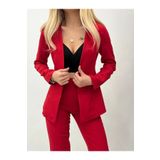LİLA TASARIM Kadın Kırmızı Casual Astarsız Atlas Kumaş Ceket Pantolon Takım (KIRMIZI)