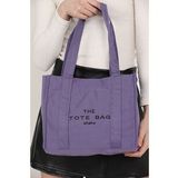Lila U45 Çıt Çıt Kapatmalı The Tote Bag İşlemeli Kanvas Kumaş Günlük Kadın Kol ve Omuz Çantası 25x30