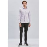 Lila Uzun Kollu Sert Yaka Cepsiz Pamuklu Likralı Klasik Slim Fit Dar Kesim Gömlek 1004240234