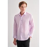 Lila Yarım Italyan Yaka Uzun Kol Slim Fit Pamuklu Gömlek 1004255180 - 2XL
