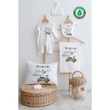 Lilabio %100 Organik Isme Özel Isimli 6lı Hastane Çıkışı Tulum Set Araba - Ekru