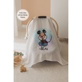 Lilabio %100 Pamuk Isme Özel Çift Katlı Müslin Puset Örtüsü - Mickey Mouse - 001 - Beyaz