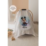 Lilabio %100 Pamuk İsme Özel Çift Katlı Müslin Puset Örtüsü - Mickey Mouse
