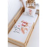 Lilabio %100 Pamuk Isme Özel Montessori Yatak Pike Seti 100X200 Balon Tutan Tavşan - Beyaz
