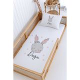 Lilabio %100 Pamuk İsme Özel Montessori Yatak Pike Seti 100x200 Gri Tavşan