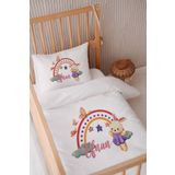 Lilabio (1302)%100 Pamuk Saten Isme Özel 100x150 Bebek Yatak Nevresim Seti Tavşan Beyaz 100 x 150