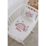 Lilabio İsme Özel %100 Pamuk lastikli Park Yatak Çarşaf Seti (60x120) Kelebek Gökkuşağı
