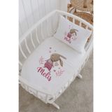 Lilabio İsme Özel %100 Pamuk lastikli Park Yatak Çarşaf Seti (60x120) Pembe dallı Tavşan
