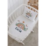 Lilabio İsme Özel %100 Pamuk lastikli Park Yatak Çarşaf Seti (60x120) Soft Gökkuşağı
