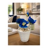 Lilac Home Yapay Çiçek Beyaz Saksı İçerisinde Koyu Mavi Gelincik
