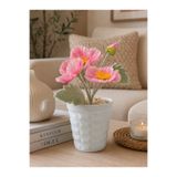 Lilac Home Yapay Çiçek Beyaz Saksı İçerisinde Toz Pembe Gelincik