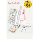 lilafil 2'li Kız Çocuk Ressam Seti - 2 Ad. 20 x 30 cm Önçizimli Tuval, 2 Ad. Fırça, Palet, Boya ve Şövale