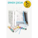 lilafil 5'li Erkek Çocuk Ressam Seti - 5 Ad. 20 x 30 cm Önçizimli Tuval, 2 Ad. Fırça, Palet, Boya ve Şövale
