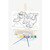 lilafil Ejderha Çocuk Ressam Seti - 20 x 30 cm Önçizimli Tuval, 2 Adet Fırça, Palet, Boyalar ve Şövale