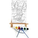 Lilafil Kayakçı Kız Çocuk Ressam Seti 20 x 30 cm Ön Çizimli Tuval 2 Adet Fırça Palet Boyalar ve Şövale