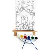 Lilafil Köpek Kulübesi Çocuk Ressam Seti 20 x 30 cm Ön Çizimli Tuval 2 Adet Fırça Palet Boyalar ve Şövale