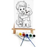 Lilafil Köpek ve Çocuk Ressam Seti - 20 x 30 cm Önçizimli Tuval, 2 Adet Fırça, Palet, Boyalar ve Şövale