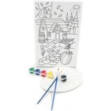 lilafil KÖY EVİ Minik Ressam Seti - 20 x 30 cm Önçizimli Tuval, 2 Adet Fırça, Palet ve Boya