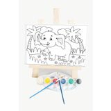 lilafil Minik Fil Çocuk Ressam Seti - 20 x 30 cm Önçizimli Tuval, 2 Adet Fırça, Palet, Boyalar ve Şövale