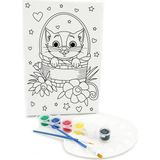 Lilafil Sepetteki Kedi Minik Ressam Seti 20 x 30 cm Önçizimli Tuval 2 Adet Fırça Palet ve Boya