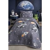 LilaMOON Astronot Desenli Tek Kişilik Kapitone Pike Yatak Örtüsü Takımı ( Pike + Yastık Kılıfı)