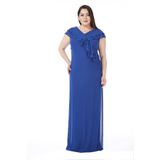 LİLAS 9226 BB Yakası Önü Fırfırlı Uzun Krep Şifon Elbise