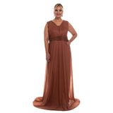 LİLAS 9304 BB Beli Drapeli Sim Kumaş Uzun Abiye Elbise
