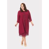 Lilas Xxl Büyük Beden Bordo Renkli Dantelli Dantelli Şifon Ceketli Abiye Elbise - Vişne - 60