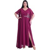 Lilas Xxl Büyük Beden Fuşya Renkli Yırtmaçlı Uzun Şifon Abiye Elbise - 50