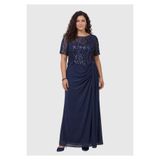 LİLAS XXL Büyük Beden Lacivert Renkli Şifon Abiye Elbise