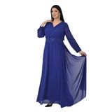 Lilas Xxl Büyük Beden Sax Renkli Uzun Şifon Abiye Elbise, 50, 9573, Saks Rengi, Kadın